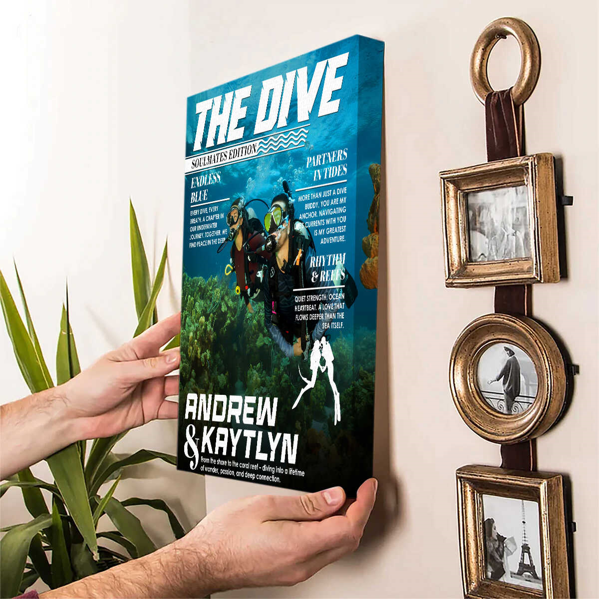 Custom Scuba Diver Couple Magazine Cover Canvas, Scuba Diving Magazine Cover, Ocean Lover Canvas Wall Art, Scuba Diving Soulmates Sign