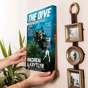Custom Scuba Diver Couple Magazine Cover Canvas, Scuba Diving Magazine Cover, Ocean Lover Canvas Wall Art, Scuba Diving Soulmates Sign