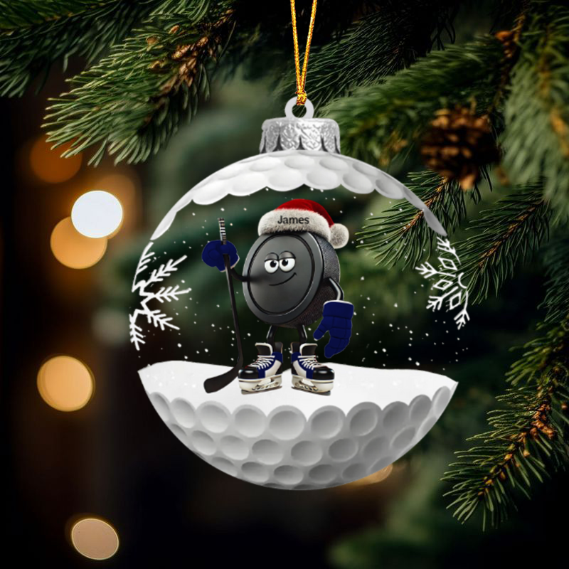 Personalized Snowball Ice Hockey Ornament