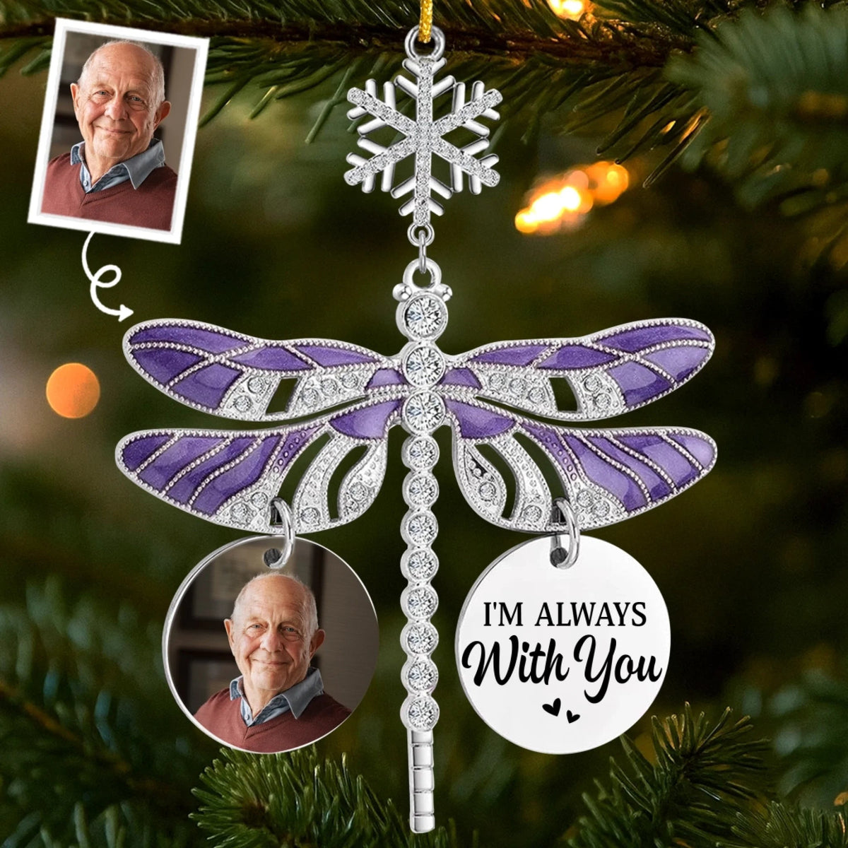 Custom Photo Dragonfly Memorial Ornament - Personalized Memorial Sympathy Gifts For Loss Of Mom, Dad - A Heart Remembered Through Time
