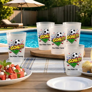 Personalized Frosted Plastic Cup, Soccer Goal Design for Backyard Cookouts, Unique Gift for Sports Fans