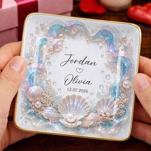 Our Love Is Deeper, Ocean Shell Pearls Personalized Ceramic Jewelry Dish, Gift For Couple