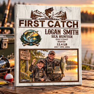 Personalized First Catch Canvas, Custom Fishing Photo Gift, First Catch Keepsake, Fishing Gift, Gift For First-Time Anglers