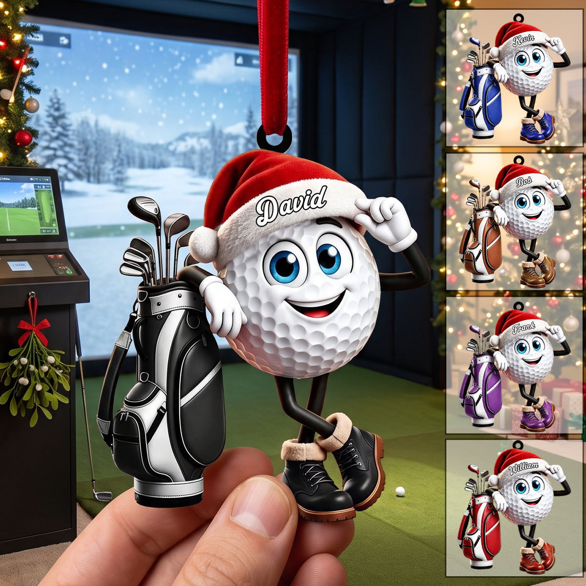 Leaning On The Golf Bag – Personalized Cute Golf Ball Mascot Christmas Hanging Ornament | Gift For Golf Lovers