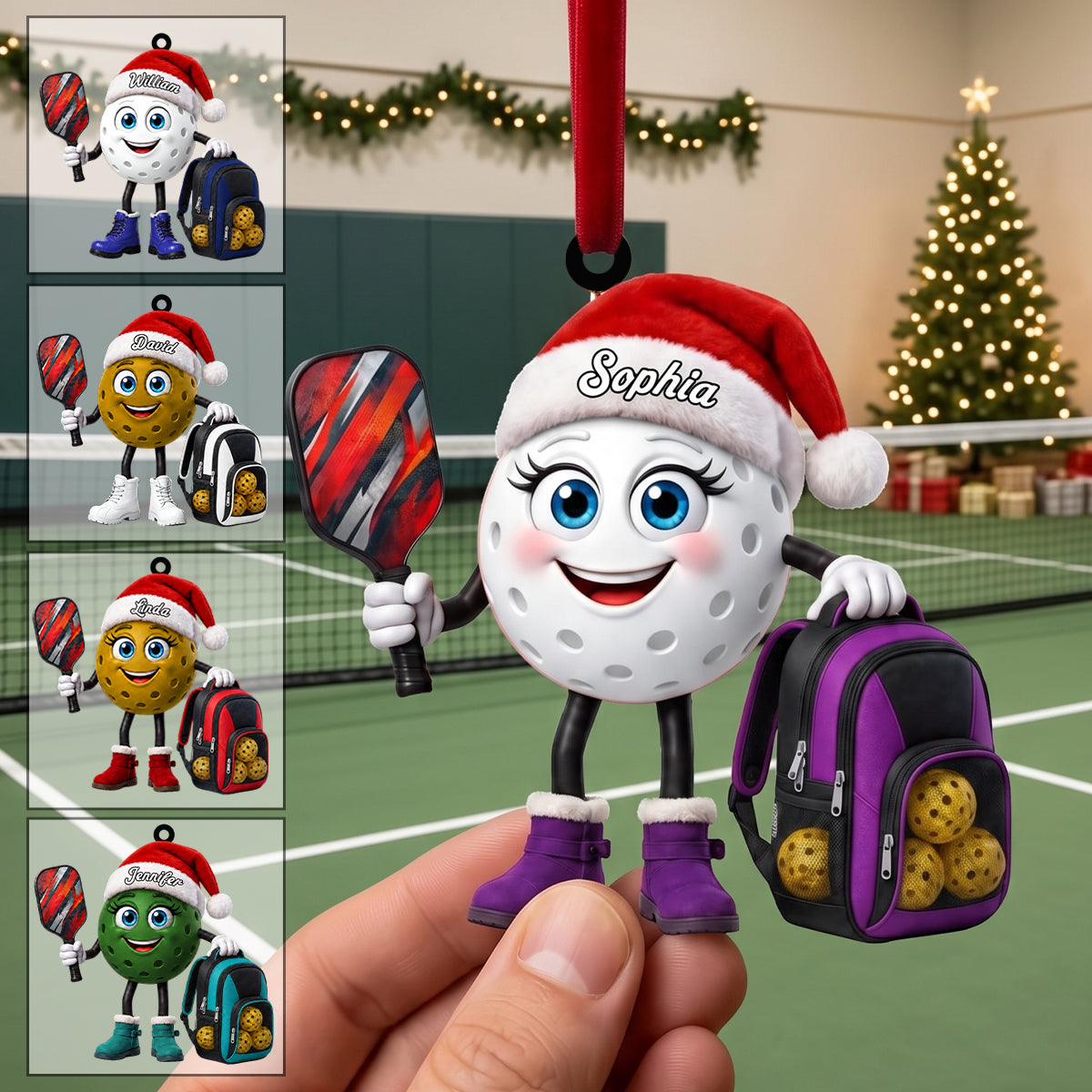 Holding Pickleball Paddle Christmas Hanging Ornament – Personalized Pickleball Mascot Gift For Players