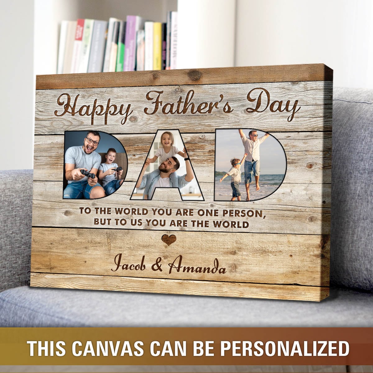 Personalized Father’s Day Gift - Dad You Are The World - Custom Photo Collage Canvas Poster