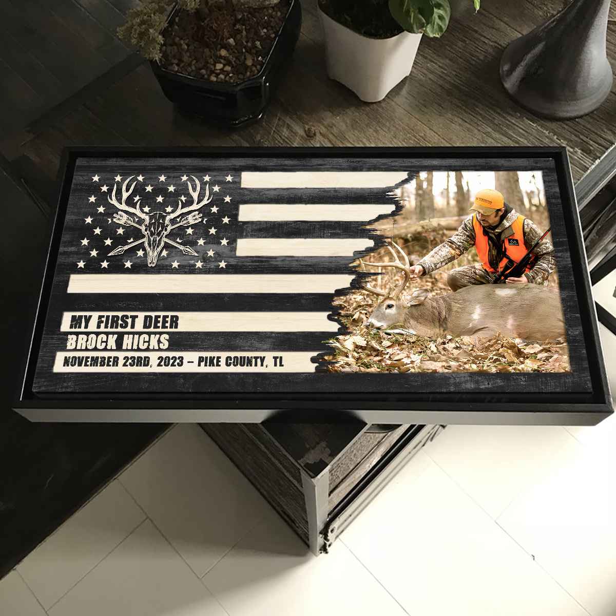 Deer Sign Hunting Photo Flag Sign Personalized Canvas Gift for Hunter