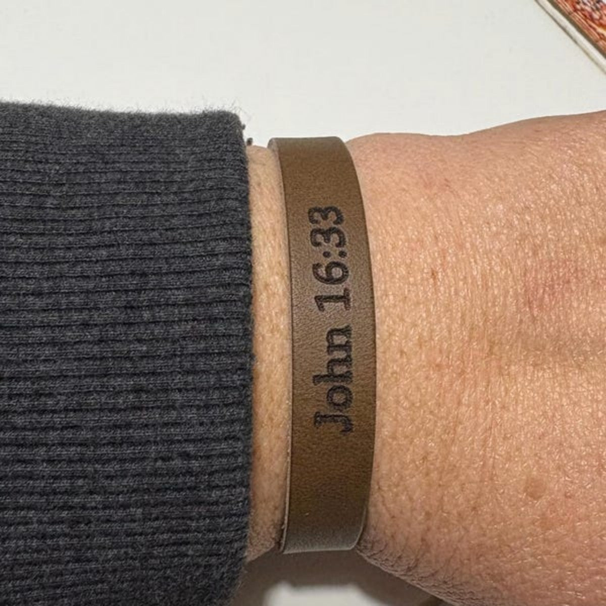 Personalized Leather Bracelet - Engraved Modern Minimalist Cuff