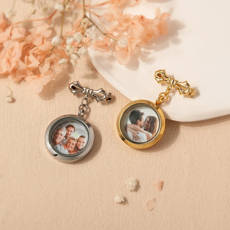 Personalized Photo Wedding Lapel Pin, Bridal Bouquet Charm Pendant