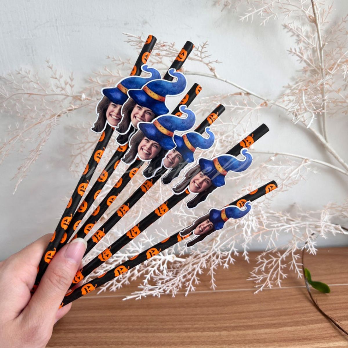 Personalized Halloween Witch Themed Party Face Straws