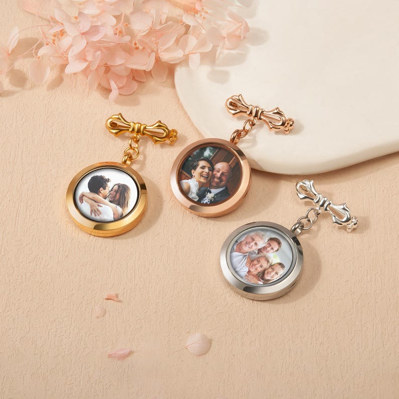 Personalized Photo Wedding Lapel Pin, Bridal Bouquet Charm Pendant