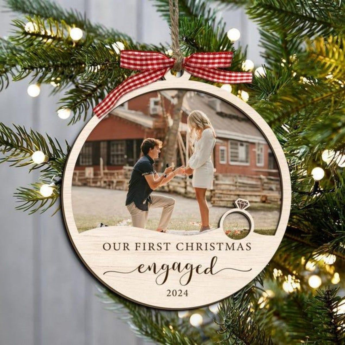 Our First Christmas Engaged - Custom Photo Keepsake Ornament