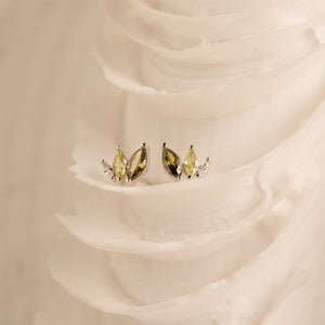 Minimalist Stud Earrings, Olive Leaf Style • Green Crystal Earrings