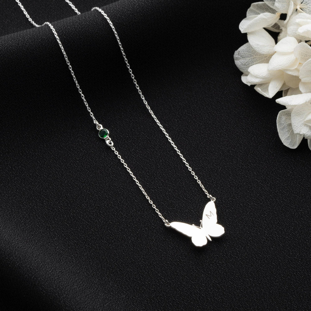 Personalized Butterfly Initial Birthstone Necklace