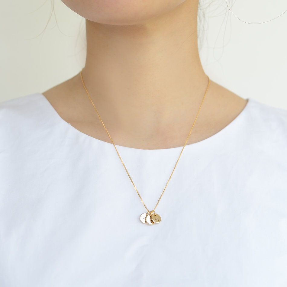 Personalized Initial Disc Necklace/ Engraved Letter Necklace