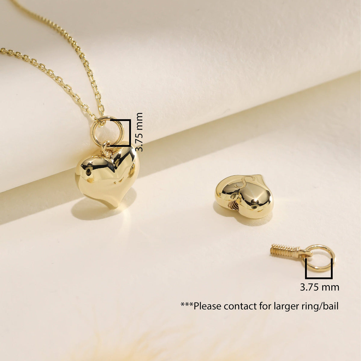 Personalized Gold Heart Cremation Charm Necklace For Pet Ashes