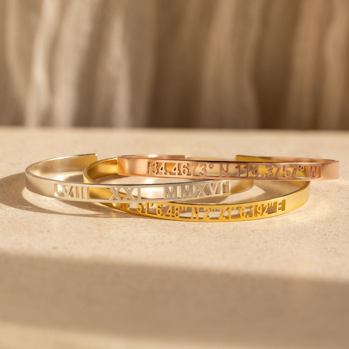 Custom Cuff Bracelet Personalized Bracelet: Coordinates, Dates, Roman Numerals,Anniversary Gift for Her,Him
