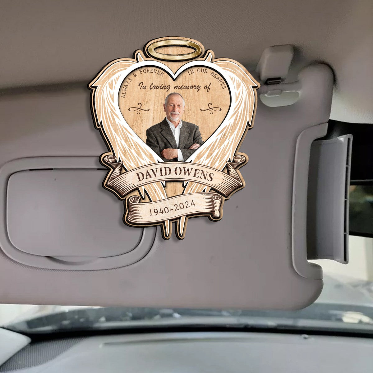 Forever In Our Hearts Personalized Memorial Photo Car Visor Clip