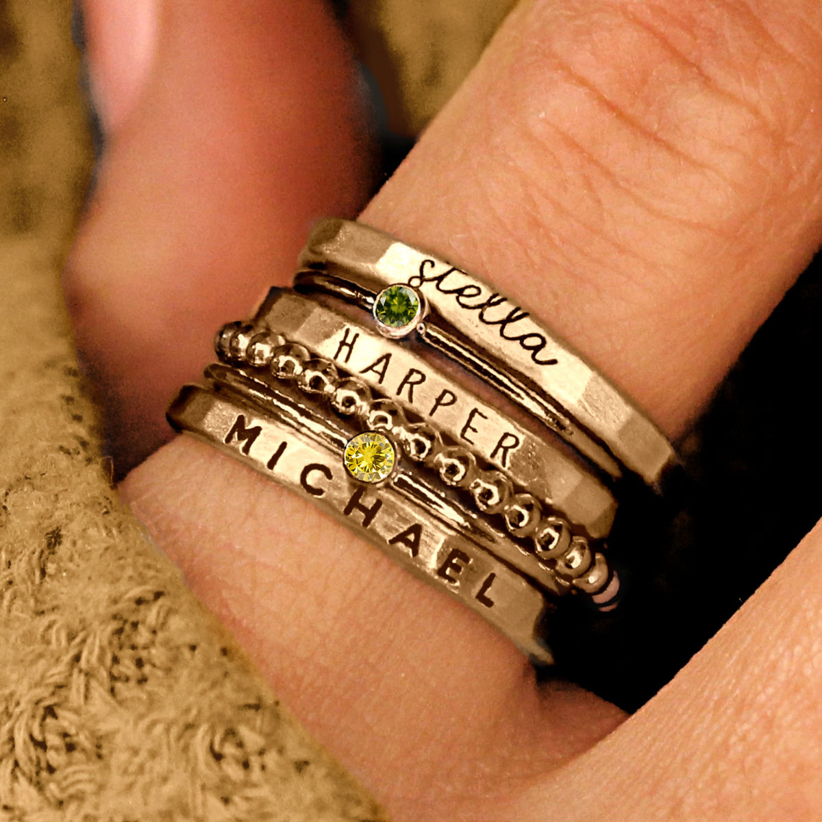 Personalized Mixed Metal Stackable Name Birthstone Ring Gifts