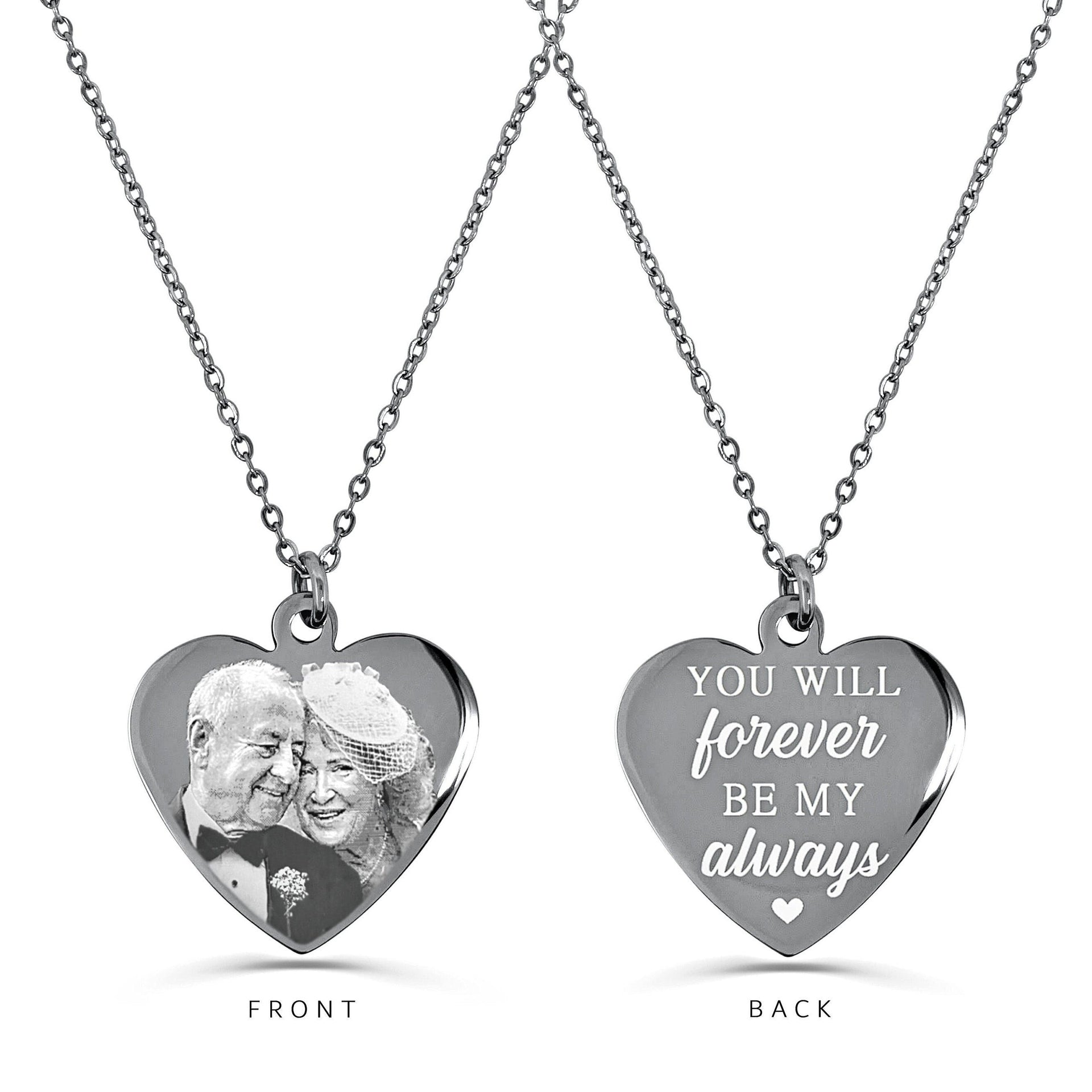 Personalized Necklace Photo Engraved Heart Pendant