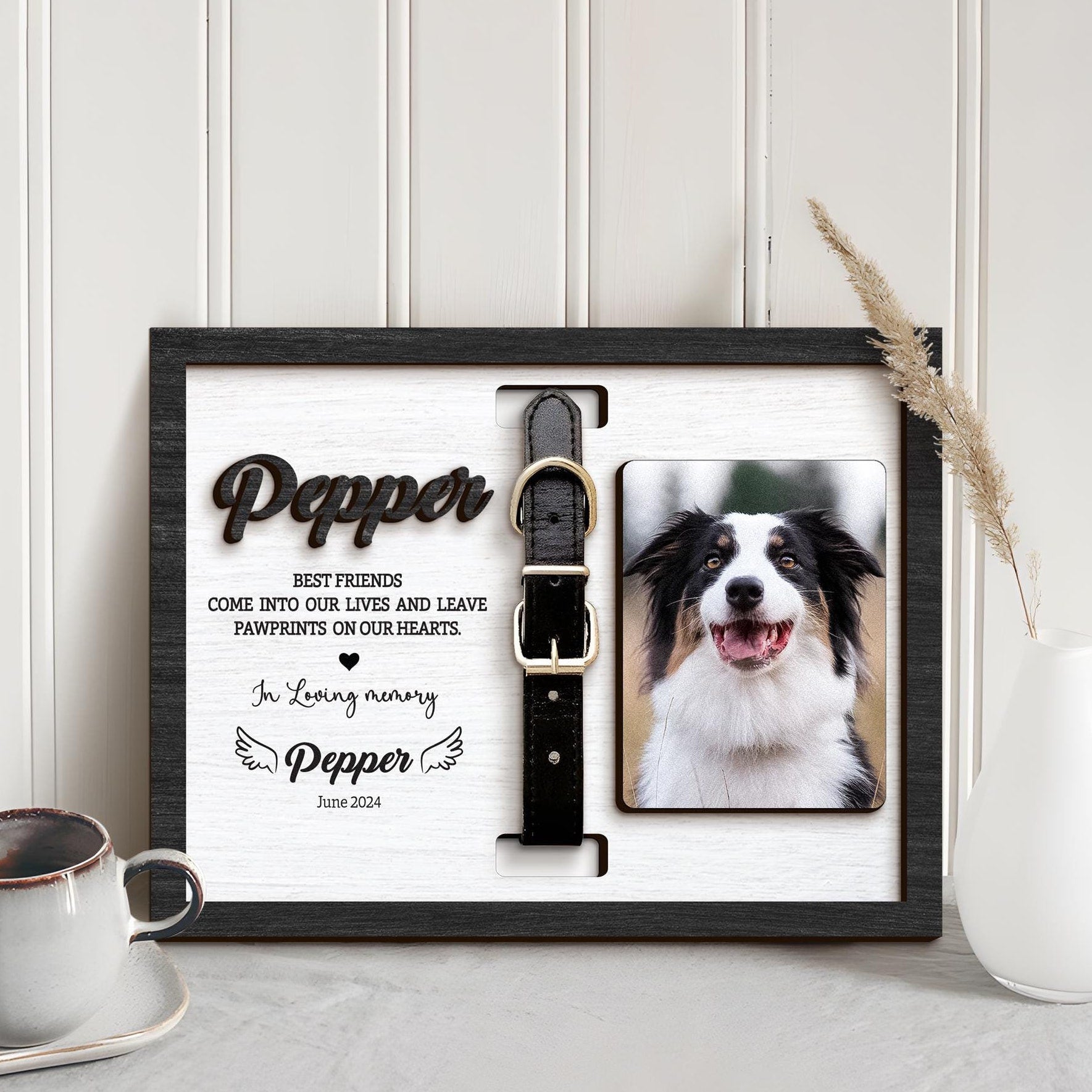 Personalized Dog Memorial Wood Frame With Collar Holder, Memorial Pet Collar Sign with Photo, Dog Memorial Gifts, Dog Sympathy Gift