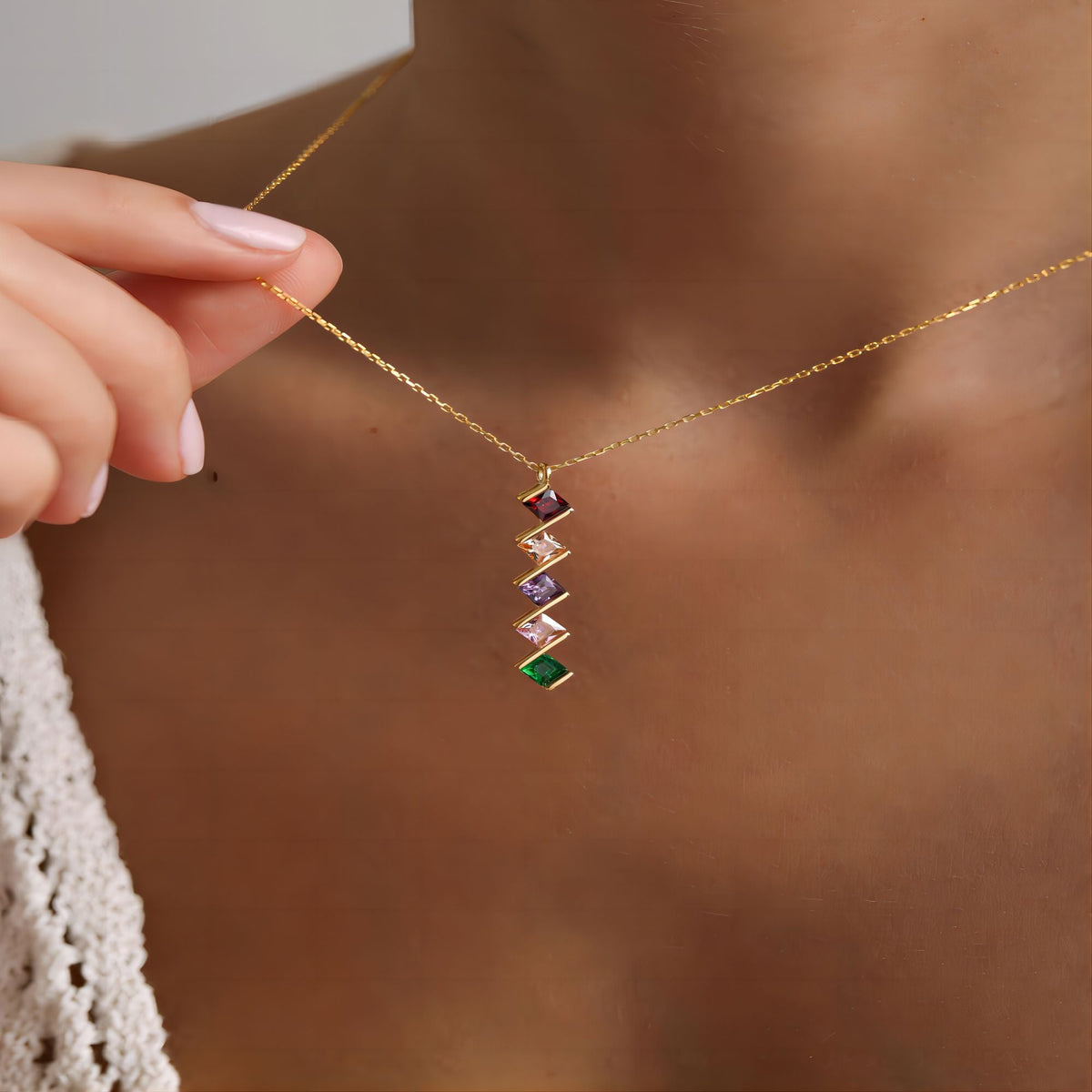 Personalized Multi Family Birthstone Necklace