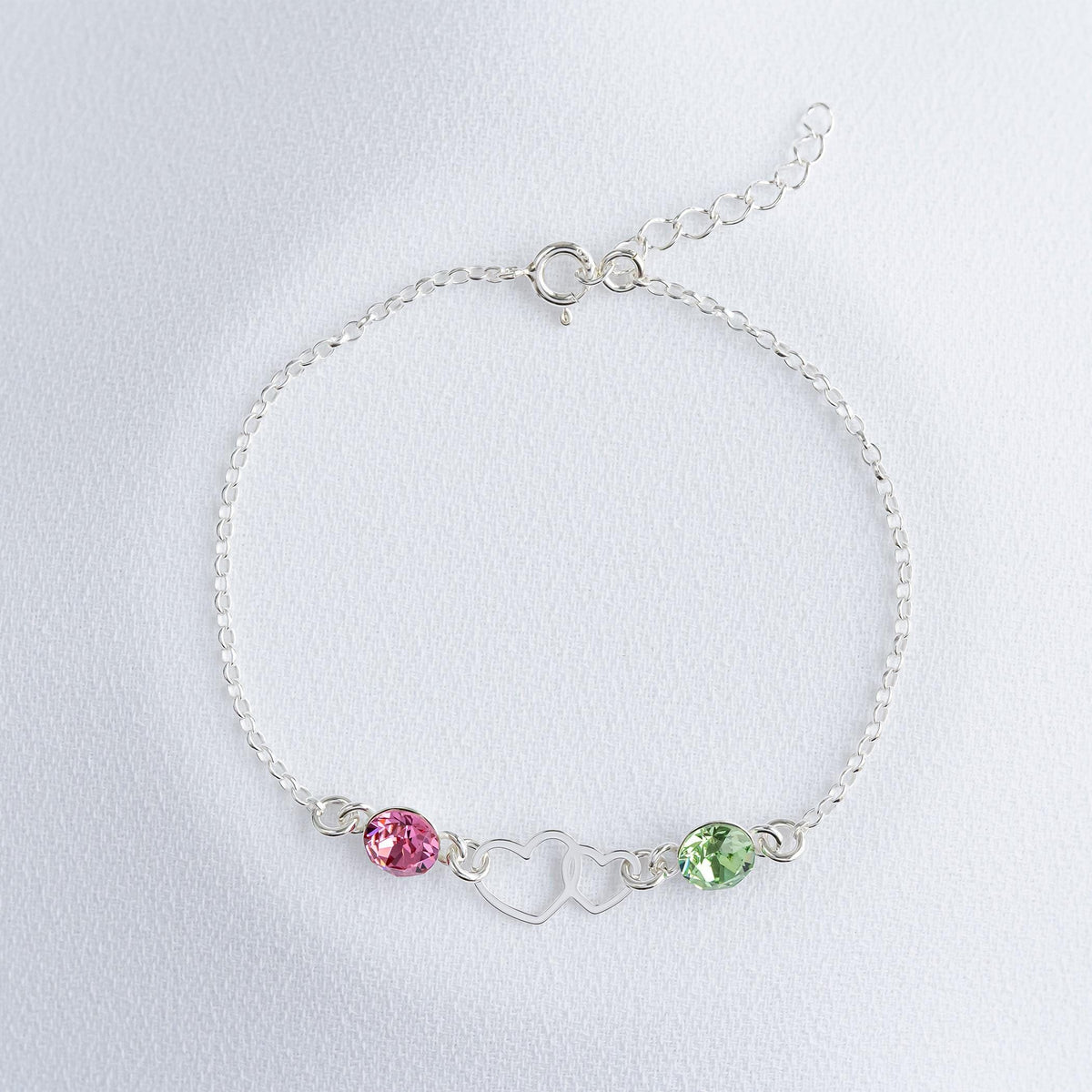Personalized Double Heart Two Birthstone Bracelet