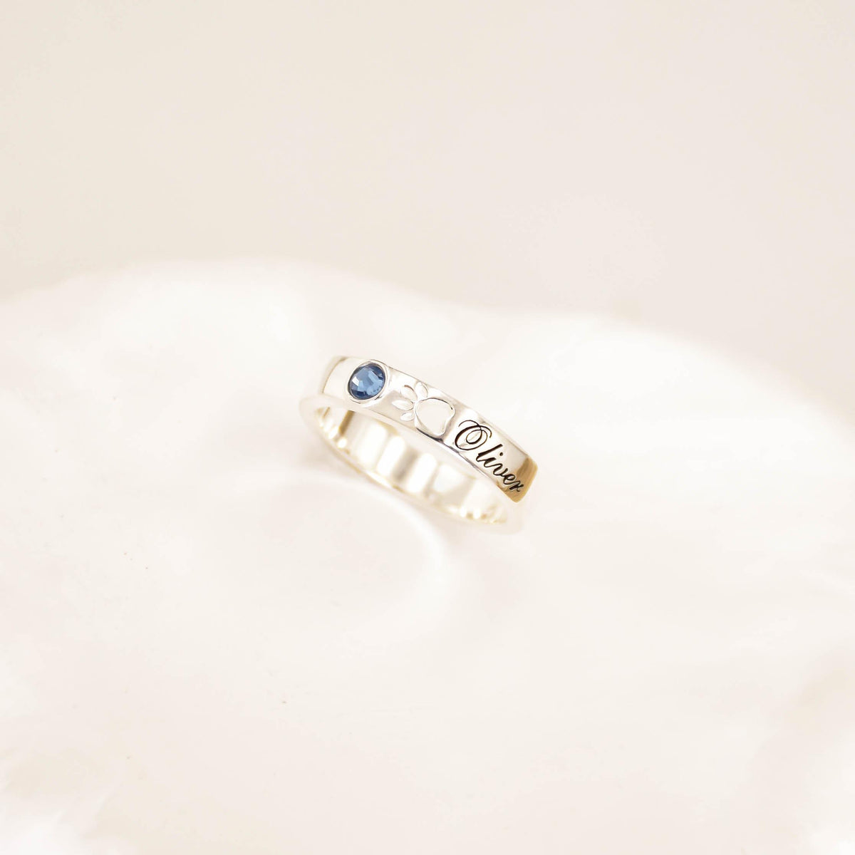 Personalized Pet Name With Birthstone Pet Paw Ring Memorial Gift For Dog Mom