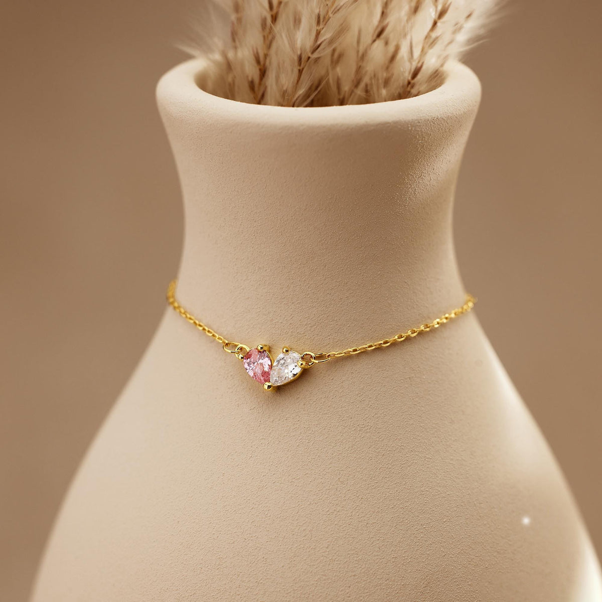 Custom Heart Birthstone Bracelet, 2 Birthstone Bracelet, Mothers Gift,Birthday Gift for Her