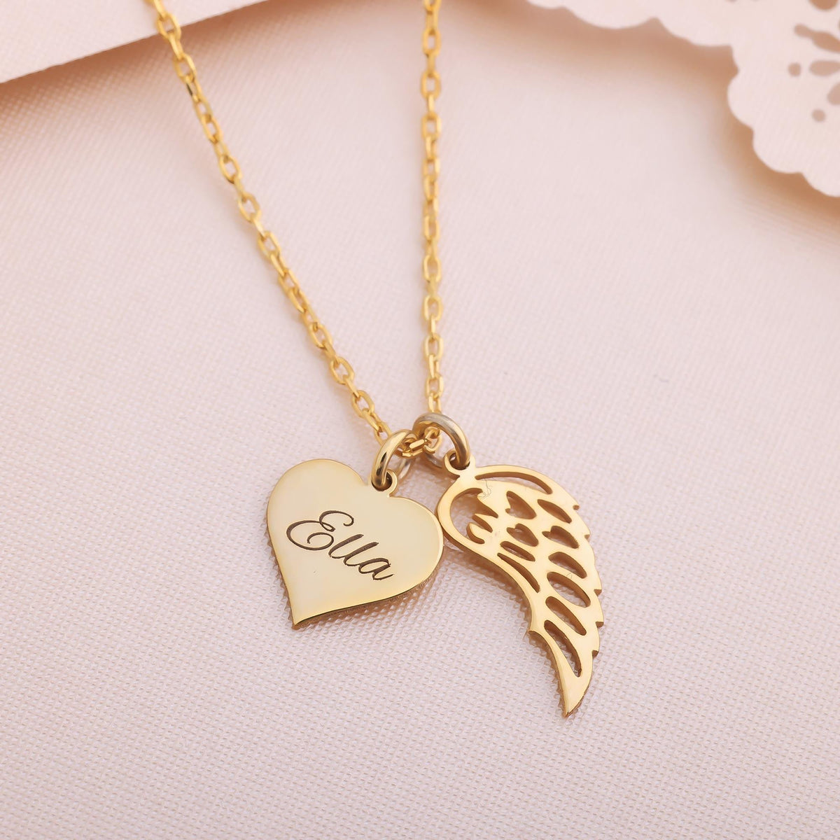 Heart Name Necklace with Wings Personalized  Memorial Angel Wing Necklace