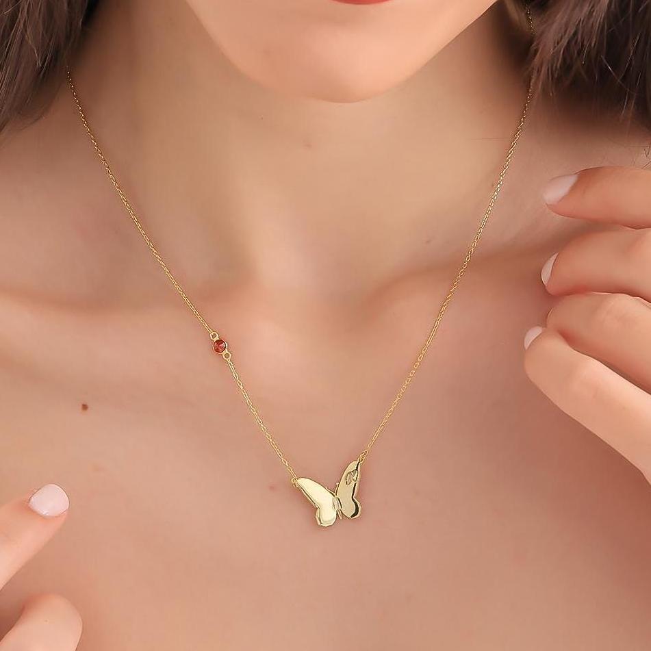 Personalized Butterfly Initial Birthstone Necklace