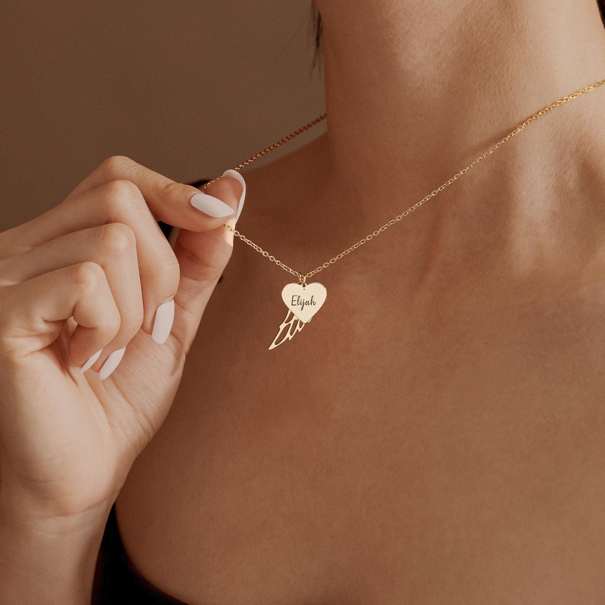 Heart Name Necklace with Wings Personalized  Memorial Angel Wing Necklace