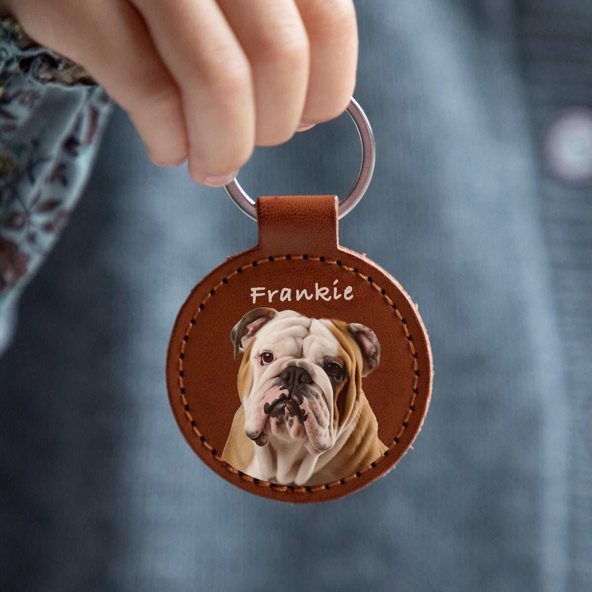 Personalized Engraved Name Custom Pet Keychain with Portrait from Photo, Memorial Gift