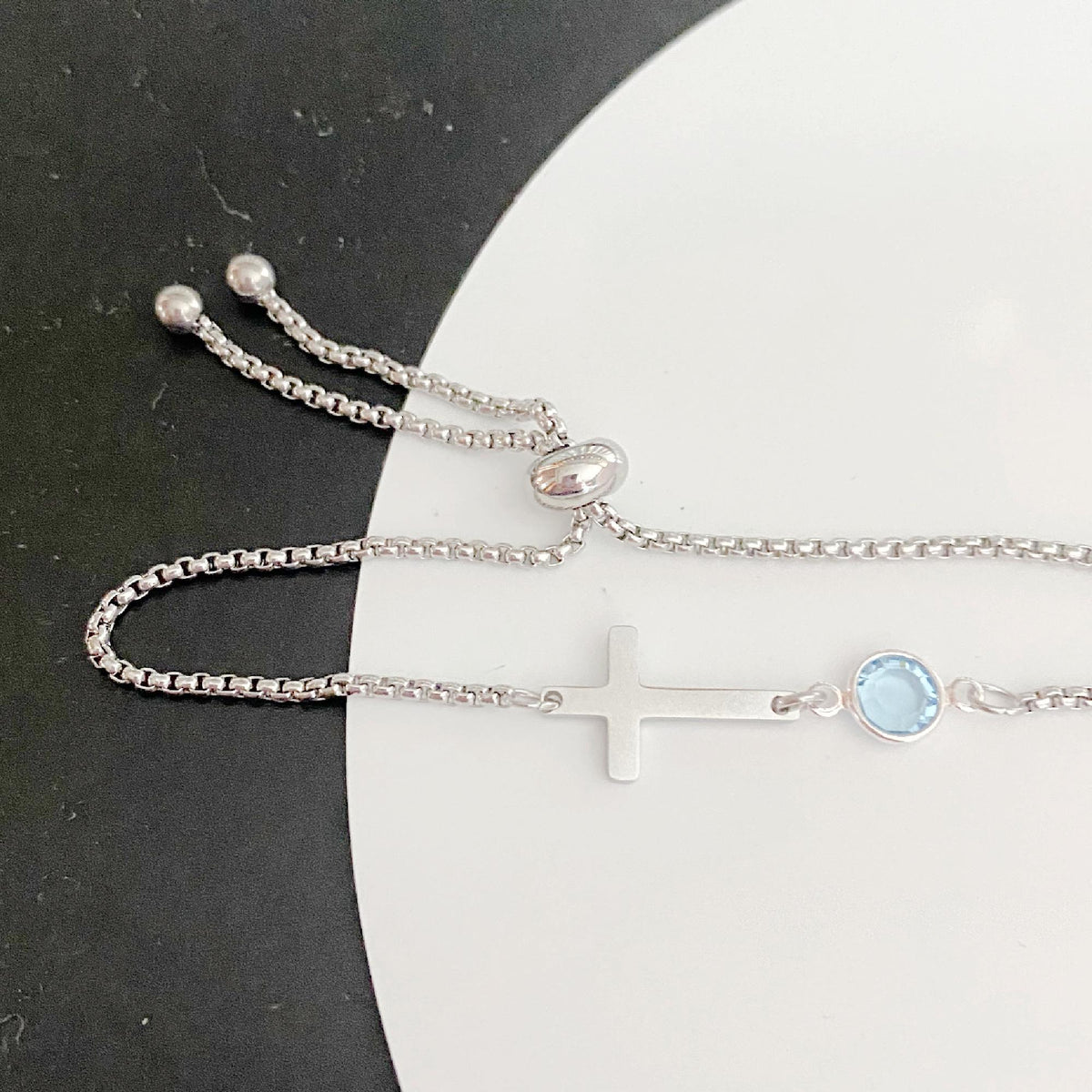 Personalized Dainty Cross Birthstone Bracelet