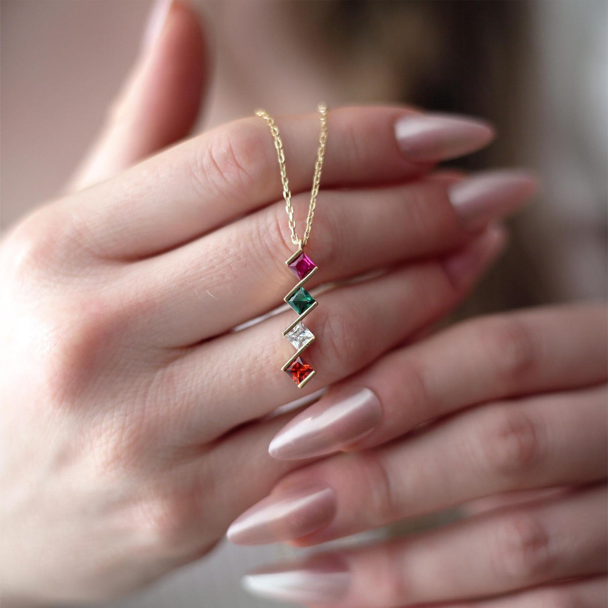 Personalized Multi Family Birthstone Necklace