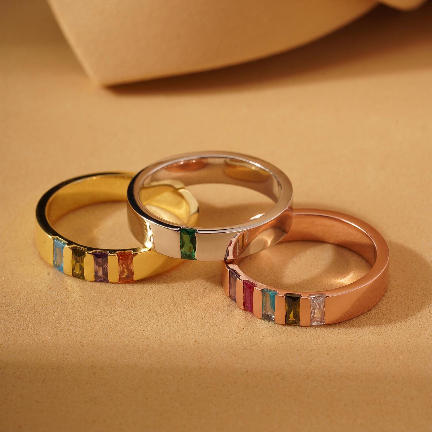 Personalized 1-8 Birthstones Mother Grandmas Family Ring