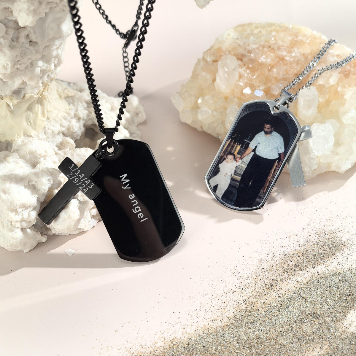 Personalized Memorial Necklace With Cross Pendant,Photo With Text Necklace