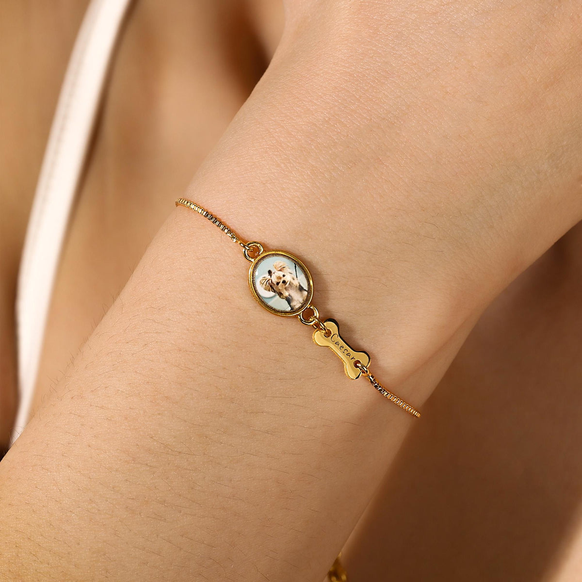 Personalized Dog Photo Bracelet, Custom Name Engraving & Pet Memorial Charm Jewelry