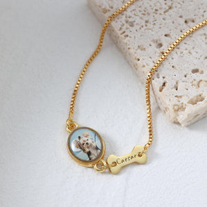 Personalized Dog Photo Bracelet, Custom Name Engraving & Pet Memorial Charm Jewelry