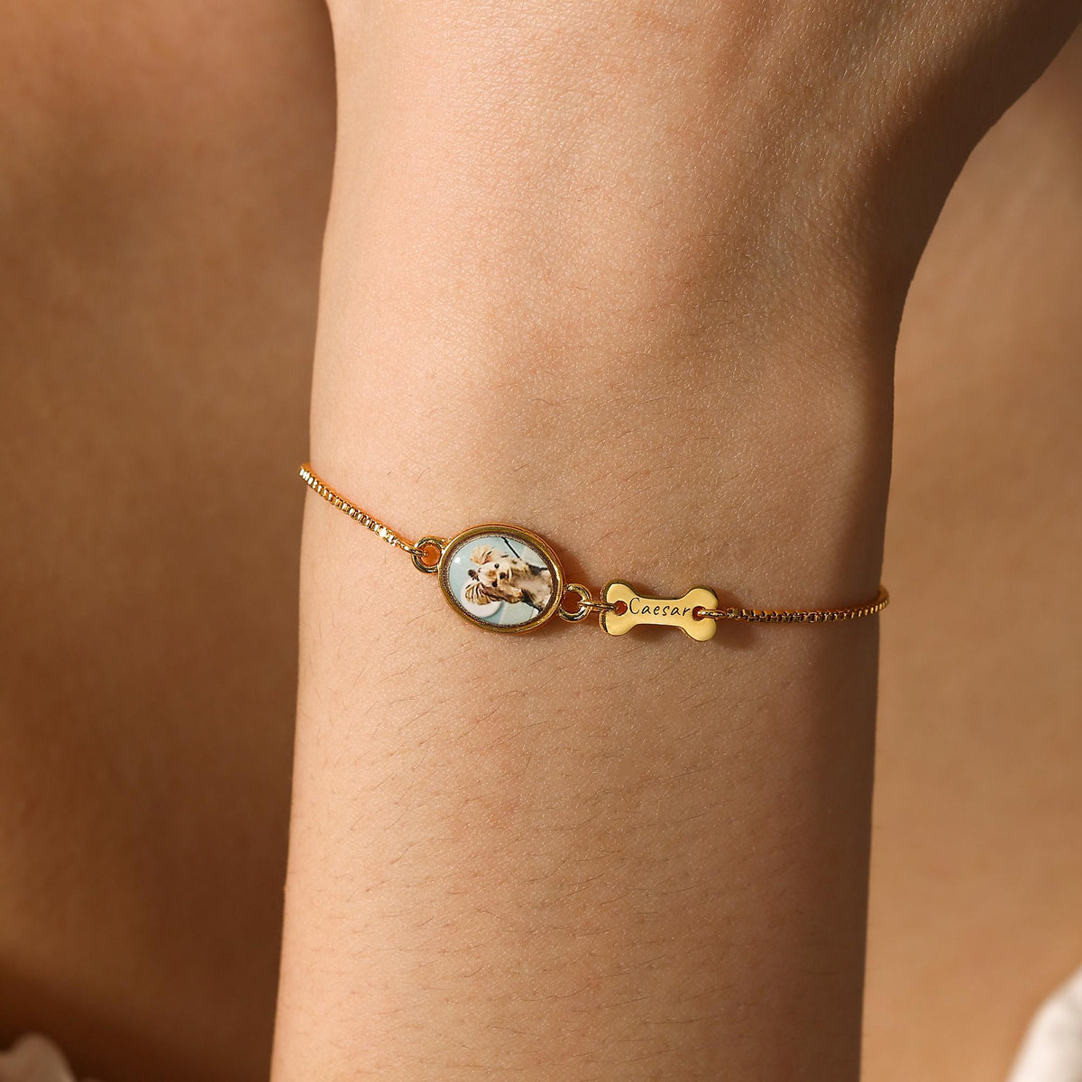 Personalized Dog Photo Bracelet, Custom Name Engraving & Pet Memorial Charm Jewelry