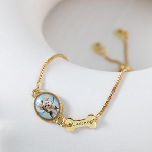 Personalized Dog Photo Bracelet, Custom Name Engraving & Pet Memorial Charm Jewelry