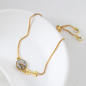 Personalized Dog Photo Bracelet, Custom Name Engraving & Pet Memorial Charm Jewelry