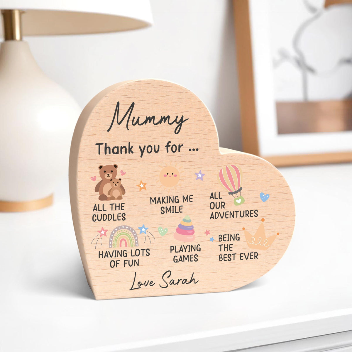 Mummy Gifts From Baby Son Daughter; Personalized Wood Heart Plaque