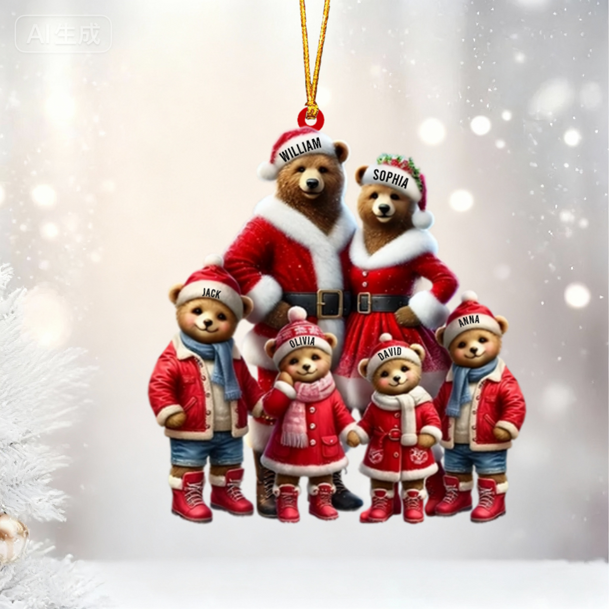 Bear Family Personalized Christmas Ornament