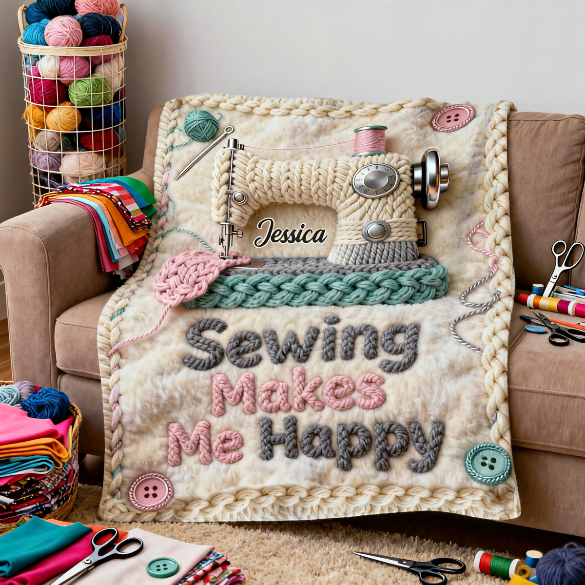 Sewing Makes Me Happy - Personalized Sewing Blanket