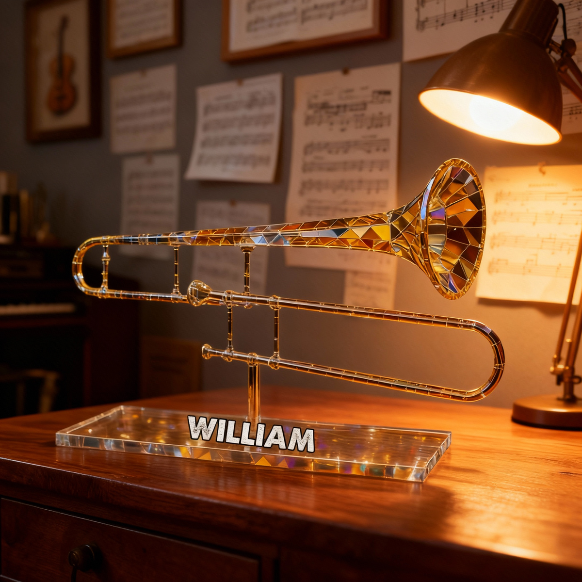 Trombone Custom Name Stained Glass Effect Acrylic Plaque, Music Plaque, Musician Gift