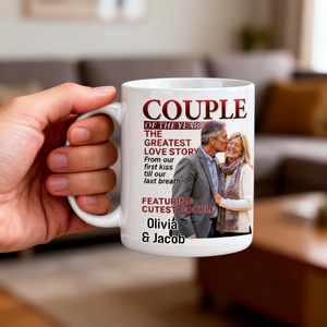 Personalized Photo Magazine Couple Mug Gifts For Husband And Wife, Him And Her - Love Grows Louder With You