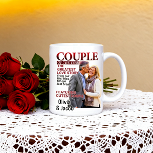 Personalized Photo Magazine Couple Mug Gifts For Husband And Wife, Him And Her - Love Grows Louder With You