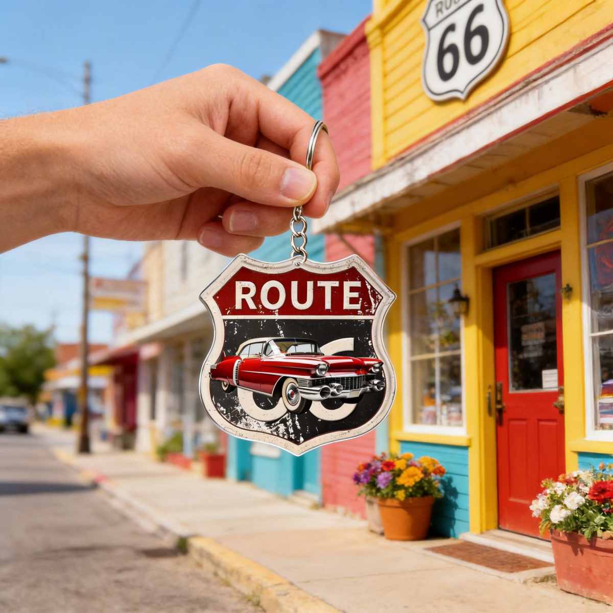 Custom Photo Route 66 Personalized Acrylic Keychain Gift For Car Lovers