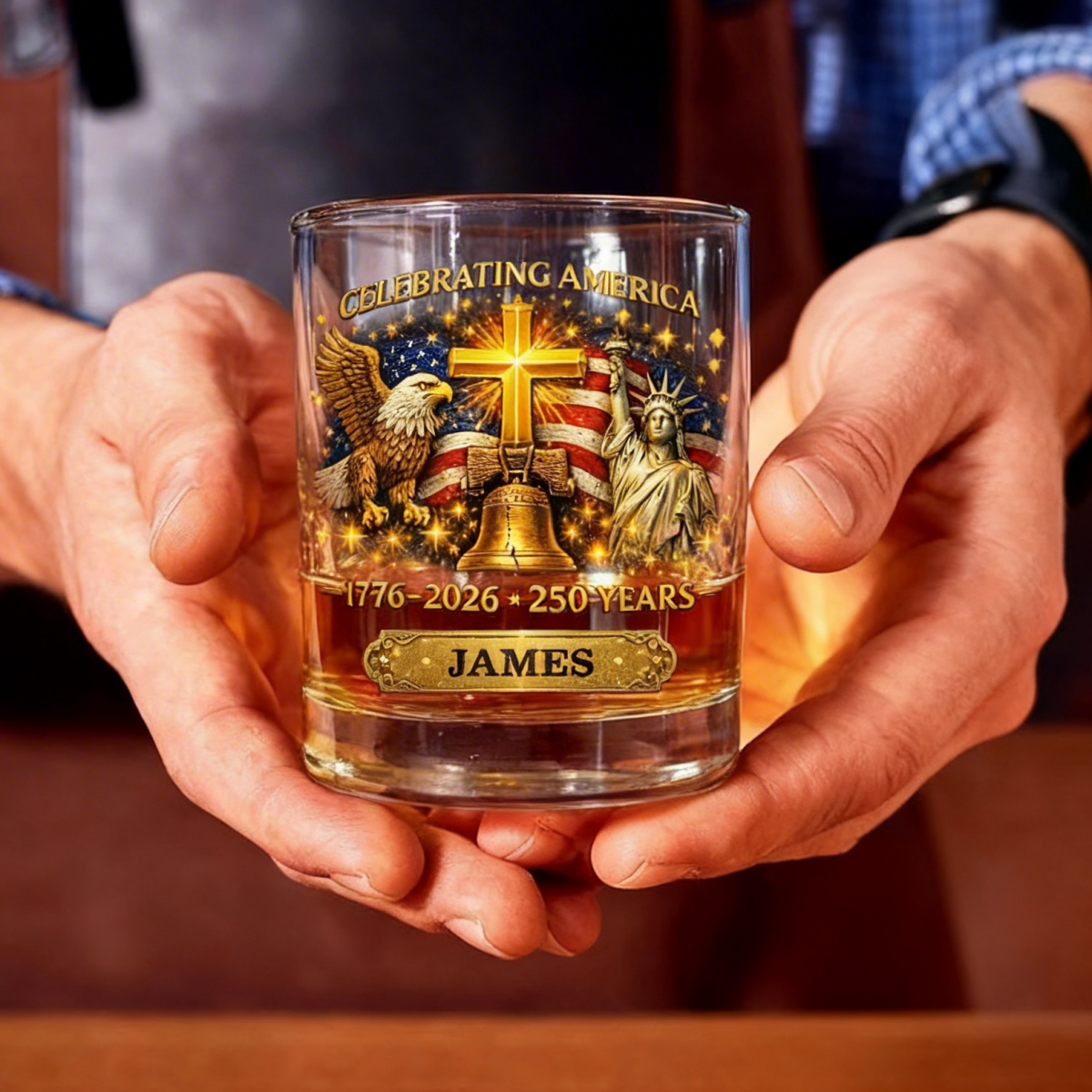 Celebrating America 1776-2026 250 Years Theme Personalized Whiskey Glass